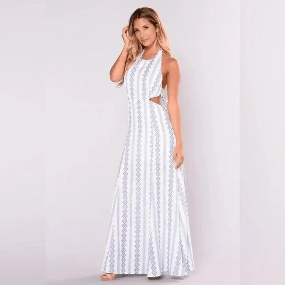 Hommage LA Dress Womens Medium Bohemian Blue Halter Maxi Ladies Cut Out Backless - Picture 1 of 15